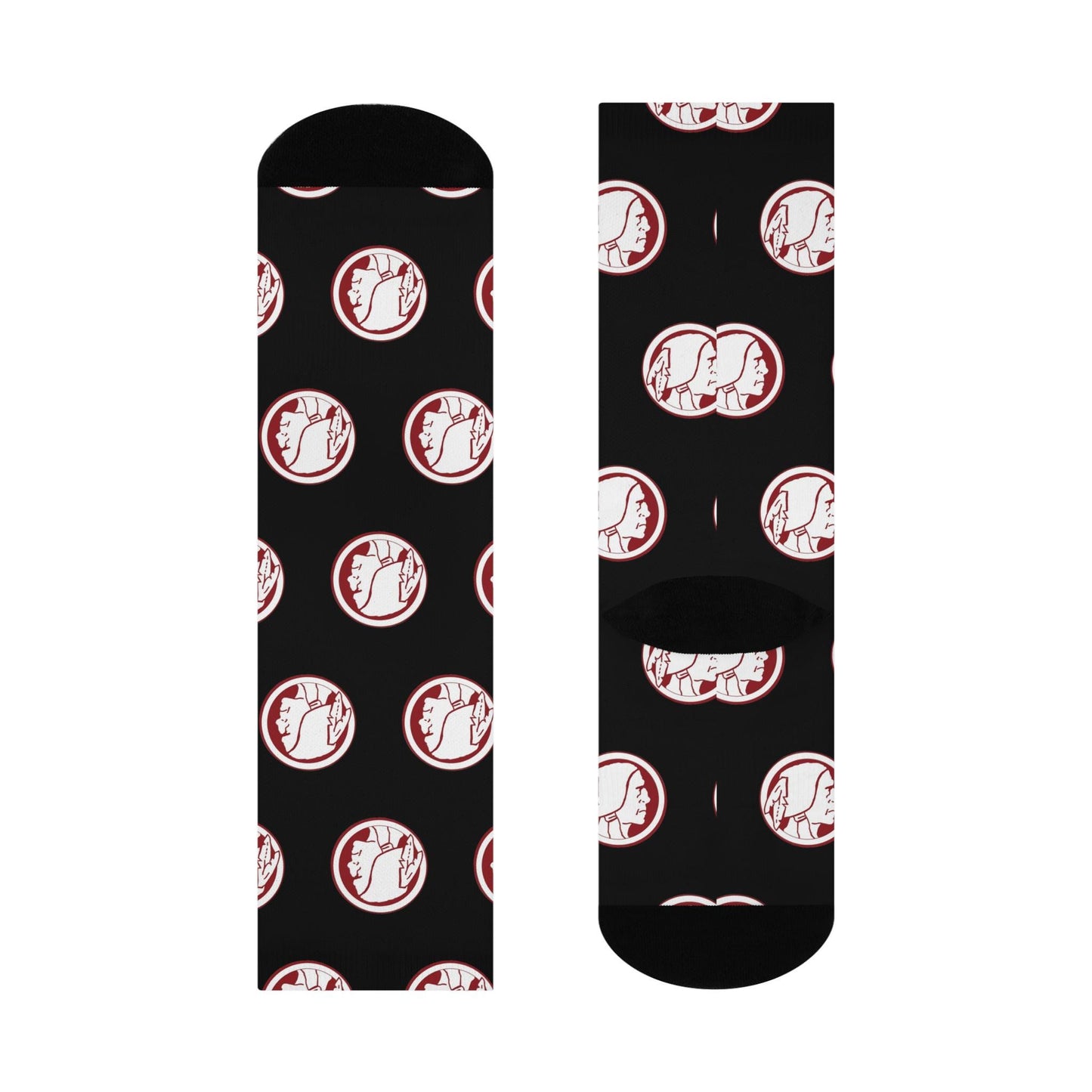 Hand-Drawn Retro Washington Football Crew Socks - Vintage-Inspired Black Socks for Fans