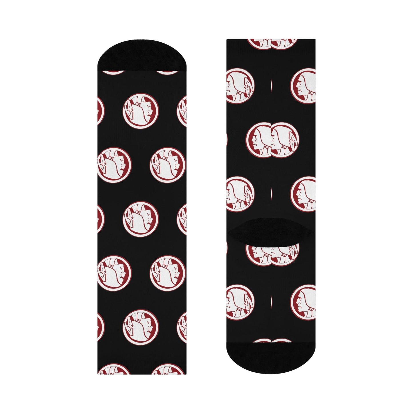 Hand-Drawn Retro Washington Football Crew Socks - Vintage-Inspired Black Socks for Fans