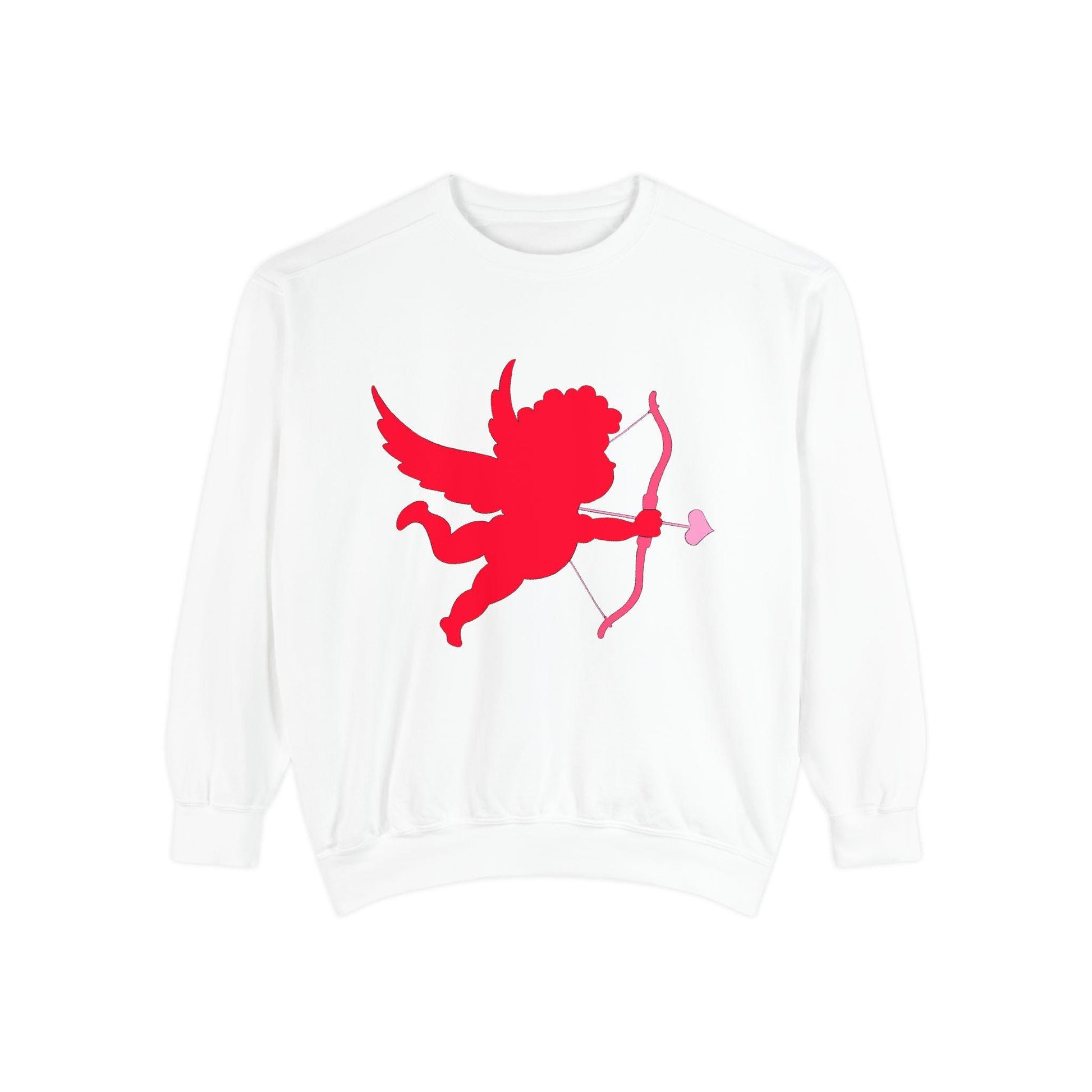 Cupid Valentine’s Day crew sweatshirt hand-drawn heart arrow design cozy unisex