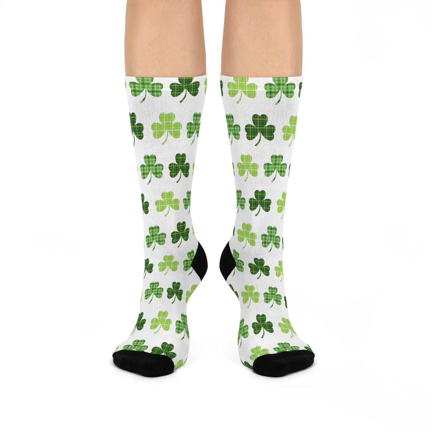 clover st patricks day white holiday crew socks festive design