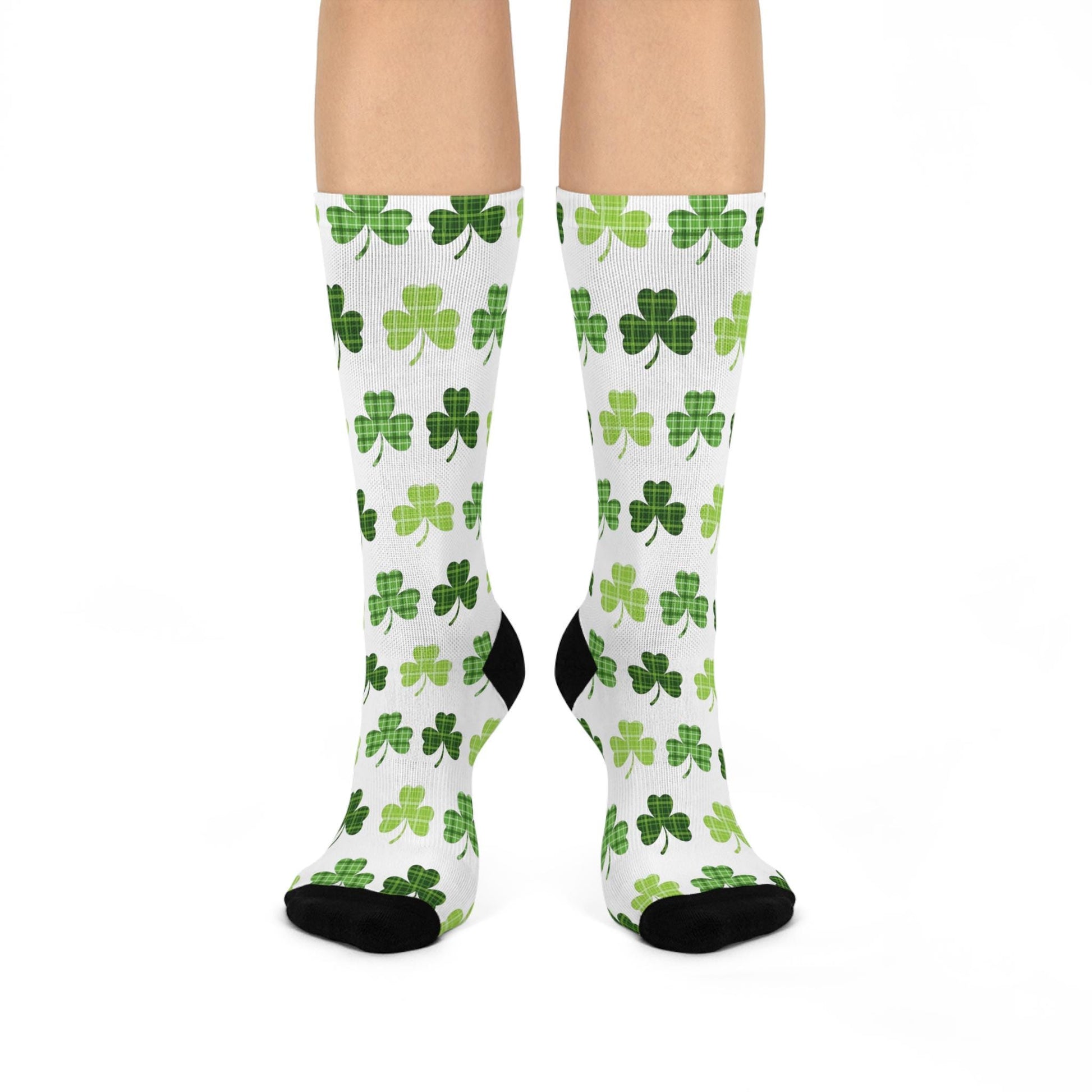 clover st patricks day white holiday crew socks festive design