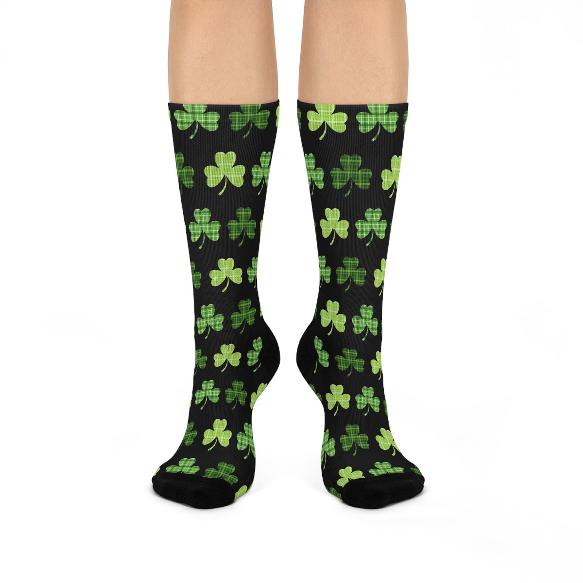 clover st patricks day black holiday crew socks festive design