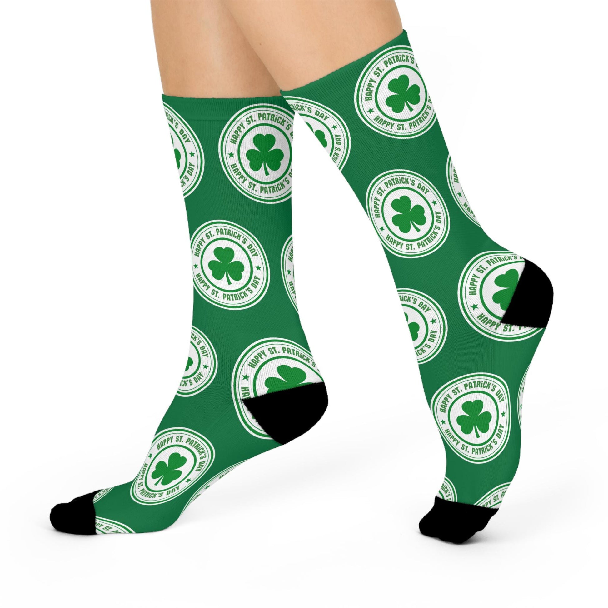 shamrock st patricks day green holiday crew socks festive design