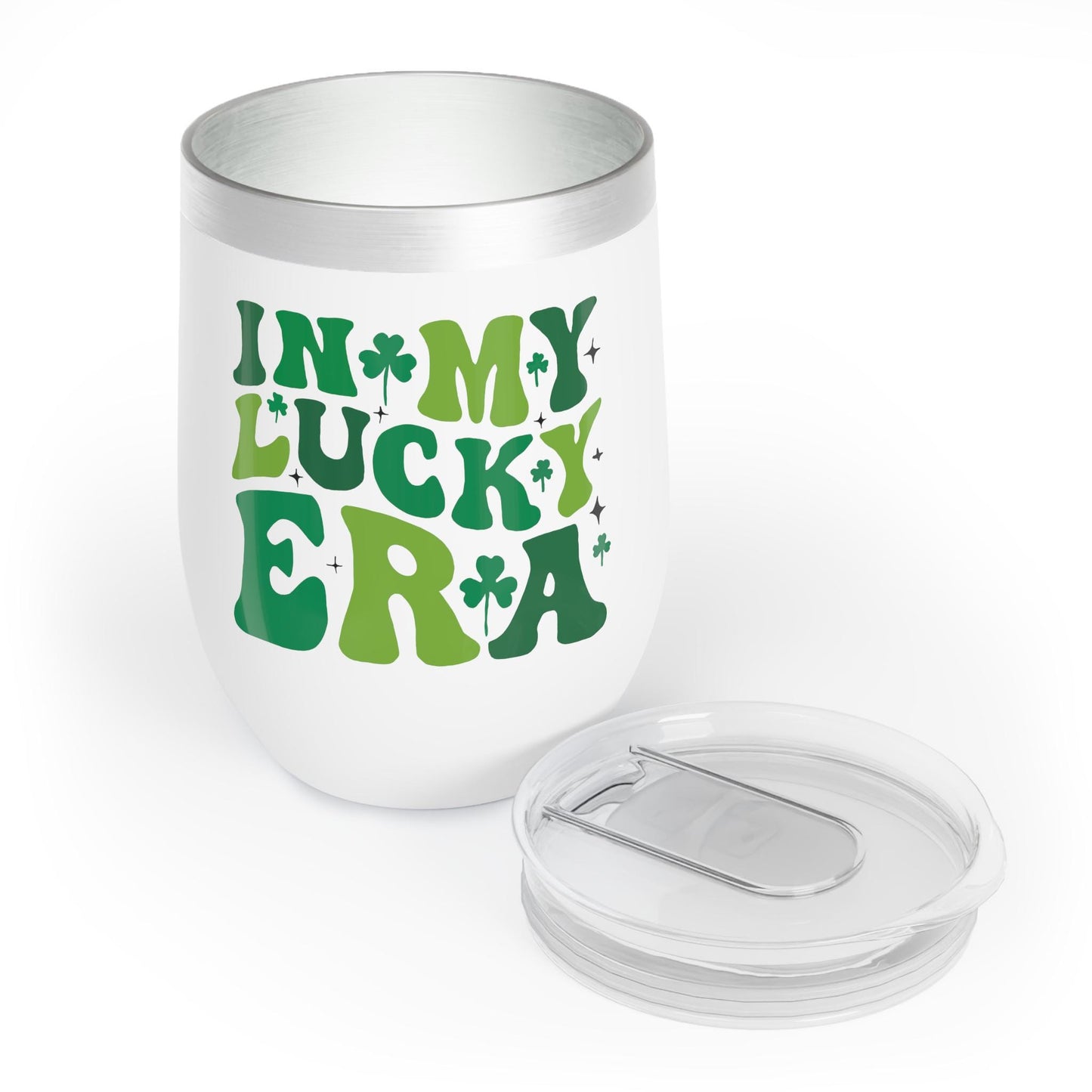 Lucky Era St. Patrick’s Day wine tumbler hand-drawn shamrock design 12oz