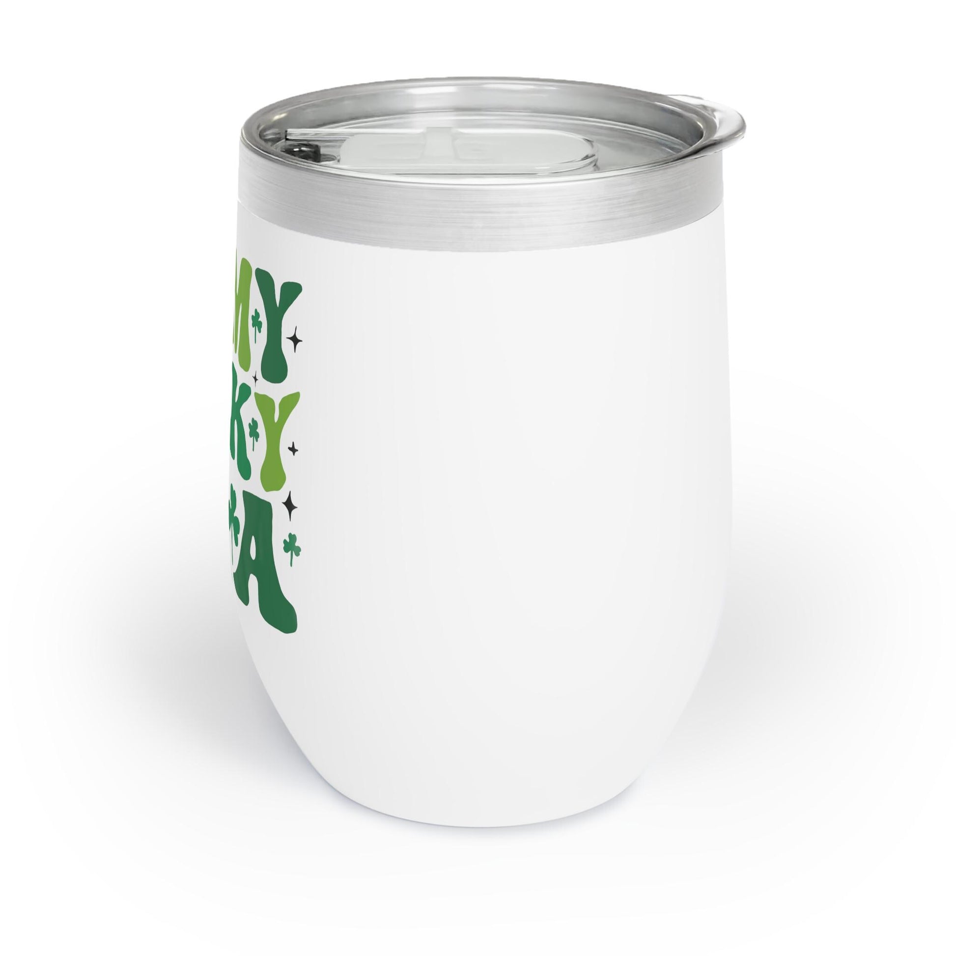 Lucky Era St. Patrick’s Day wine tumbler hand-drawn shamrock design 12oz