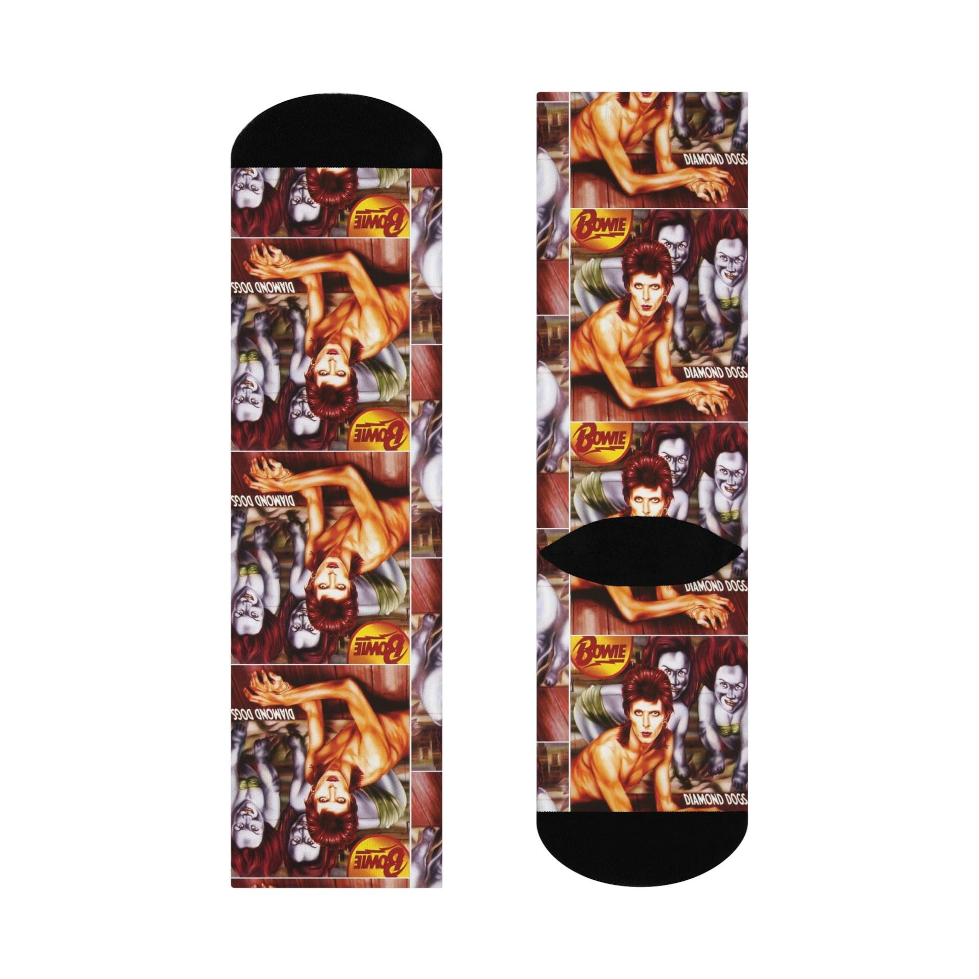 david bowie artistic portrait socks vintage music legend colorful crew design