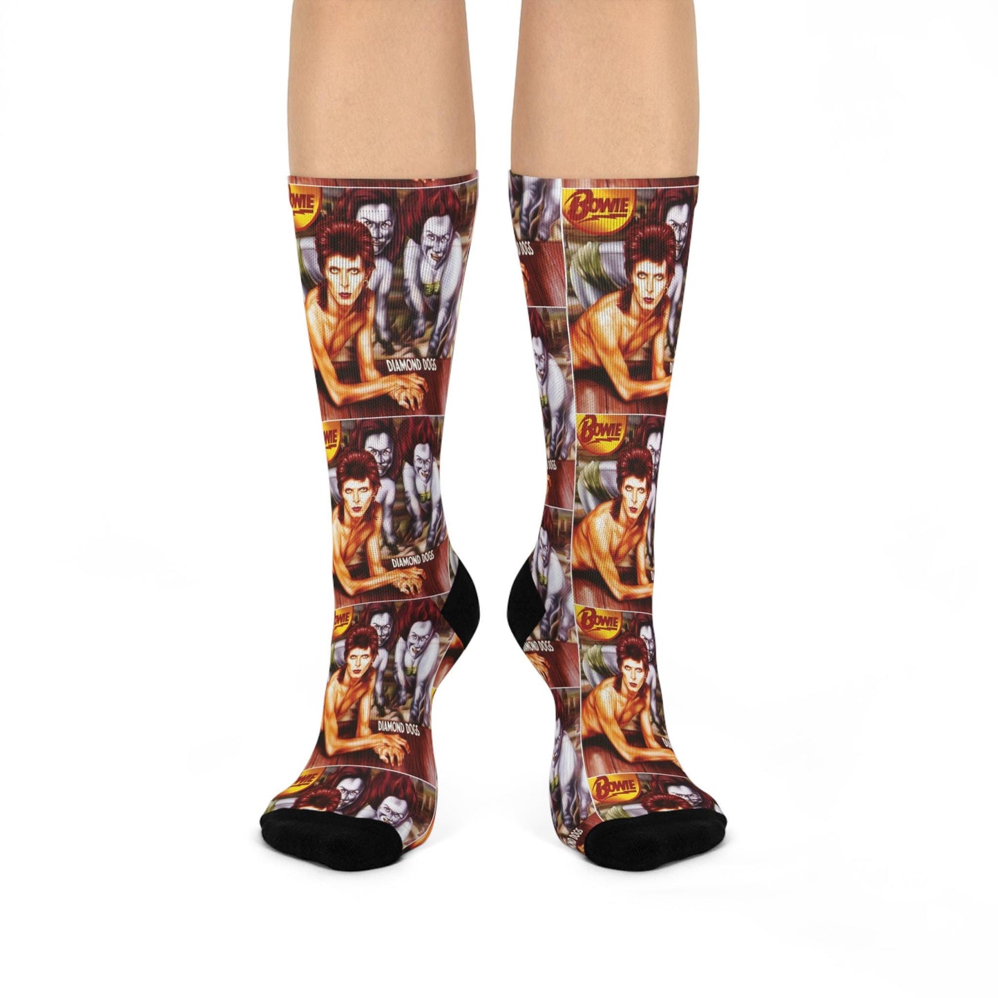 david bowie artistic portrait socks vintage music legend colorful crew design