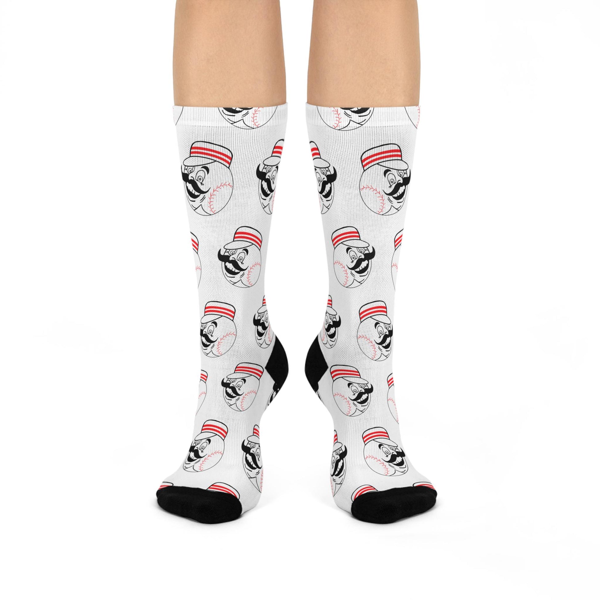 cincinnati reds mr redlegs white hand drawn crew socks baseball fan gear