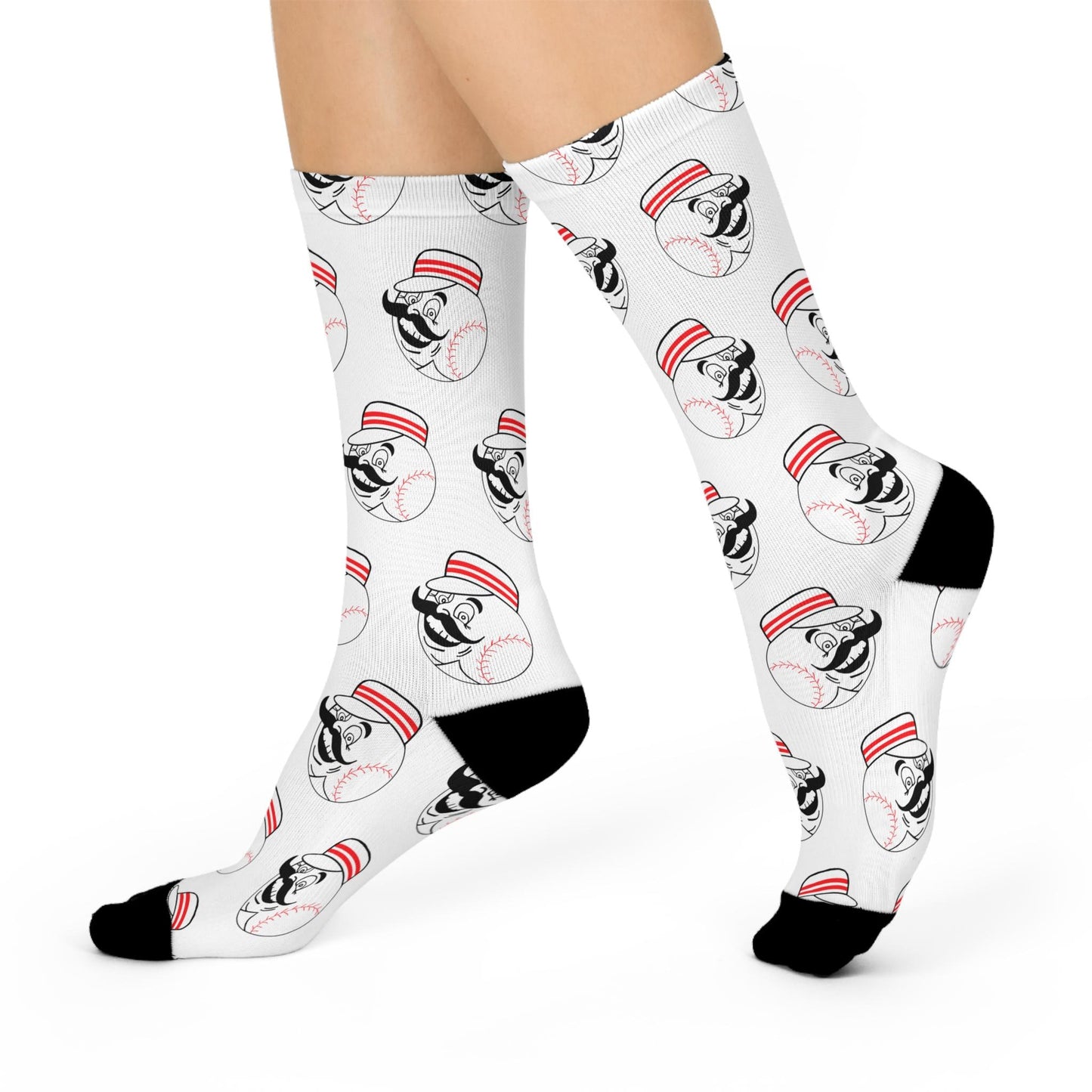 cincinnati reds mr redlegs white hand drawn crew socks baseball fan gear