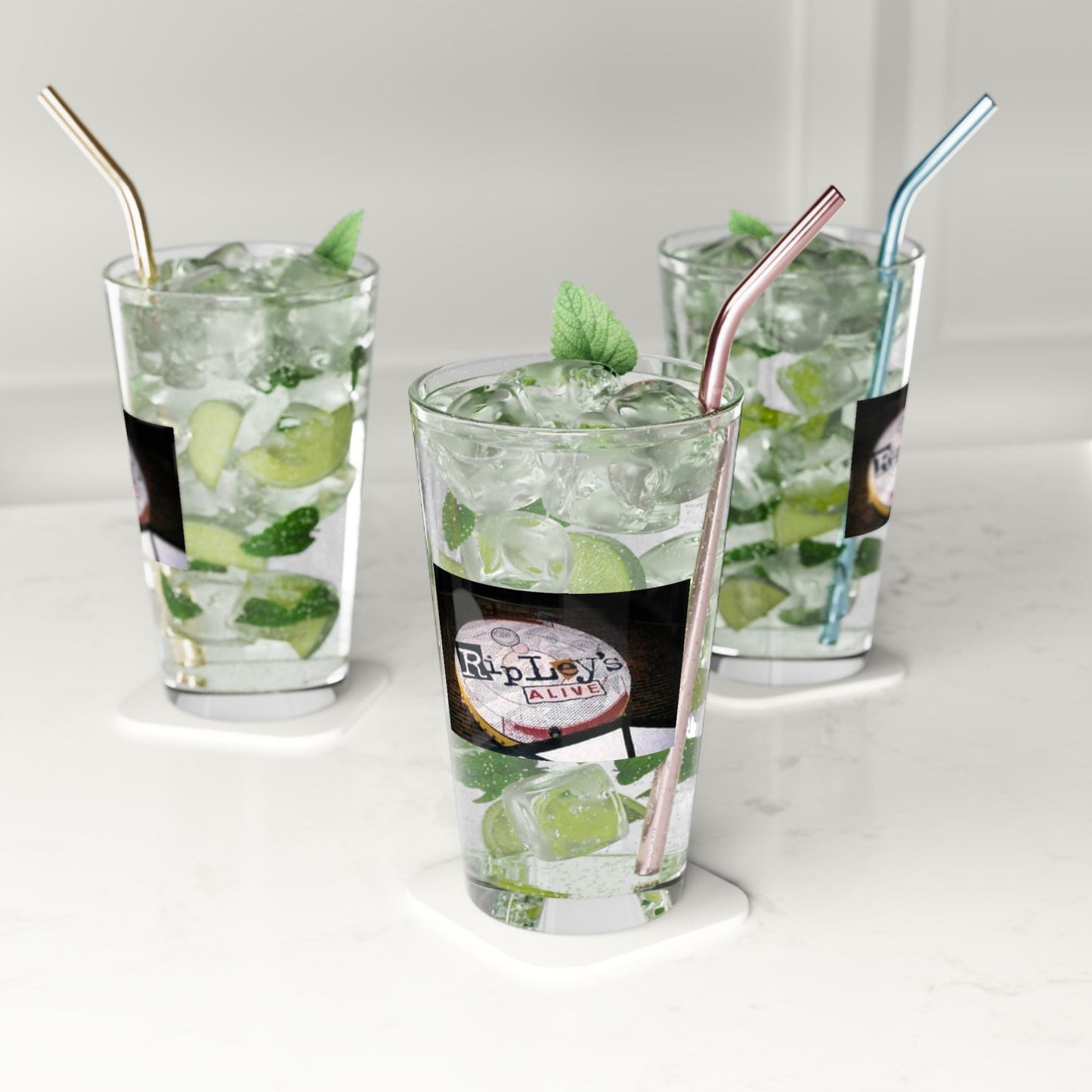 Ripley’s Alive pint glass hand-drawn Clifton Ohio venue sign tribute to Dan Morris 16oz