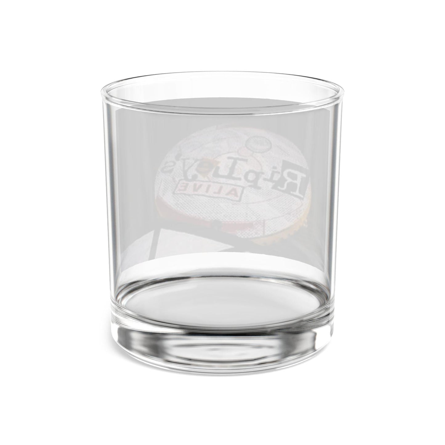 Clear glass tumbler with embossed design on a white background