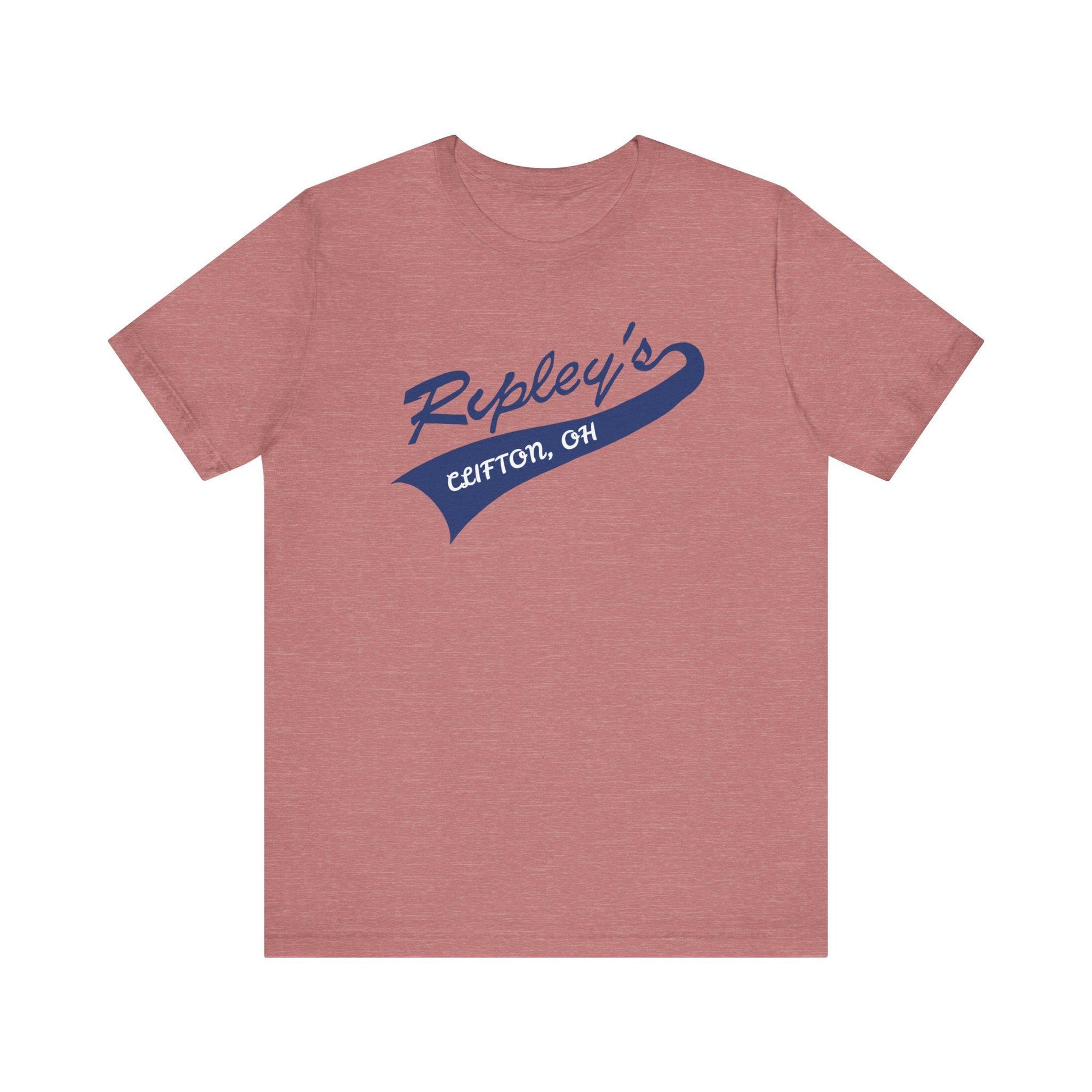Red t-shirt with blue 'Ripley's' logo on a white background