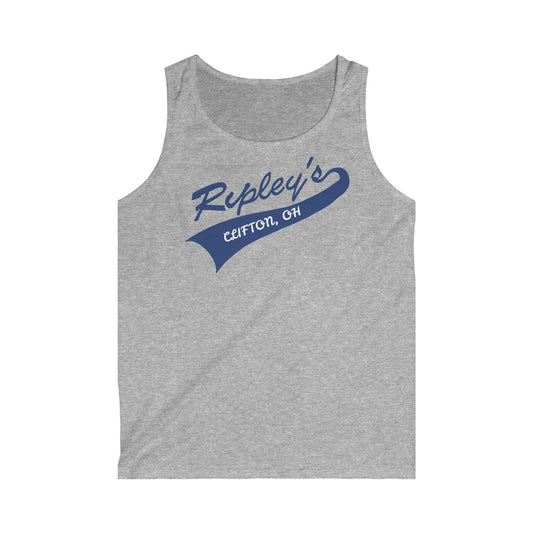 Gray tank top with blue 'Ripley's Cafition, OH' text on a white background