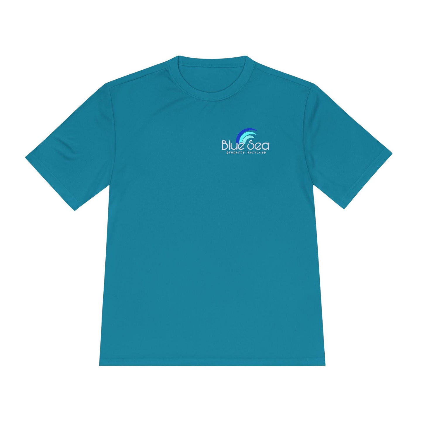 Blue t-shirt with 'Blue Sea' logo on a white background
