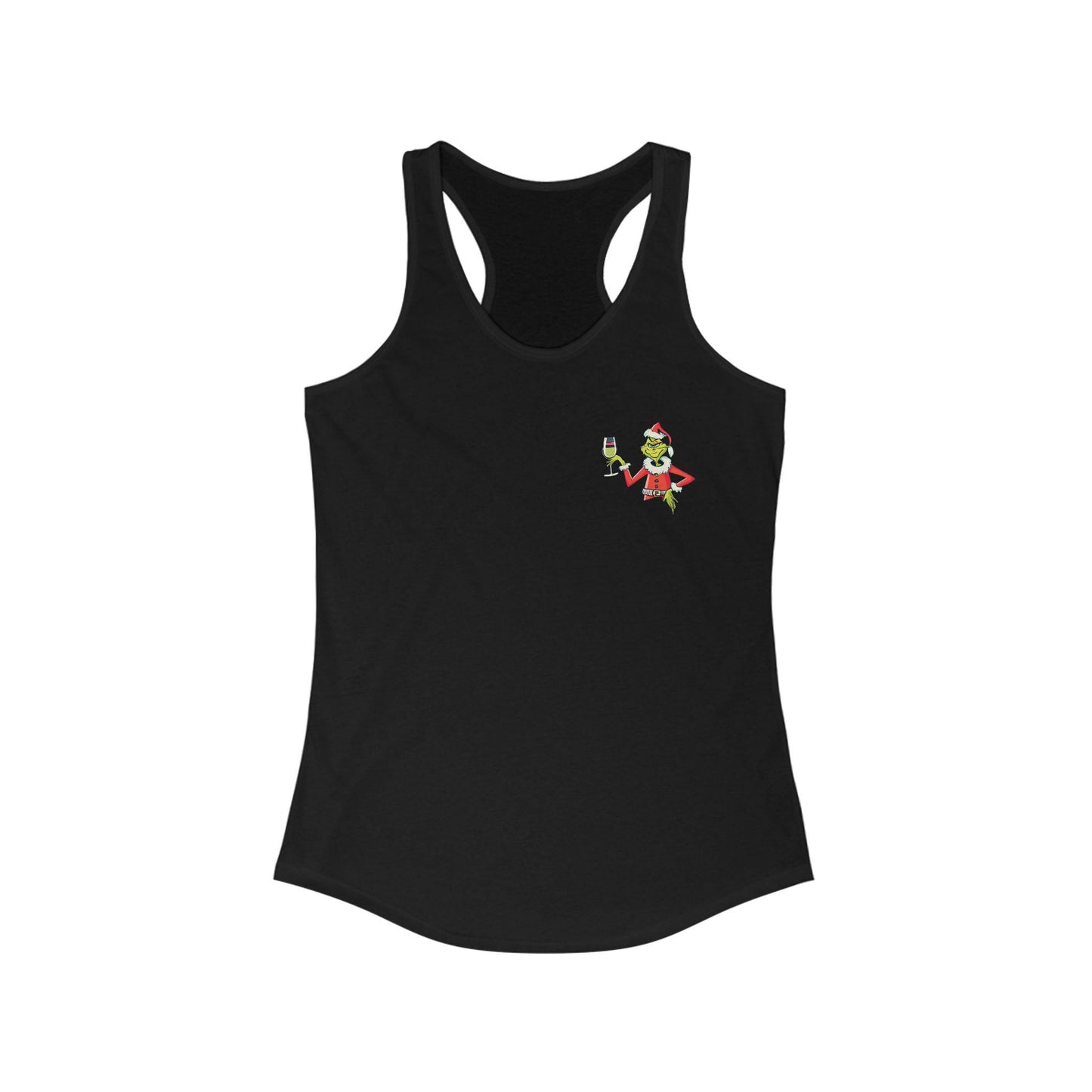 Black tank top with a small colorful graphic on a white background
