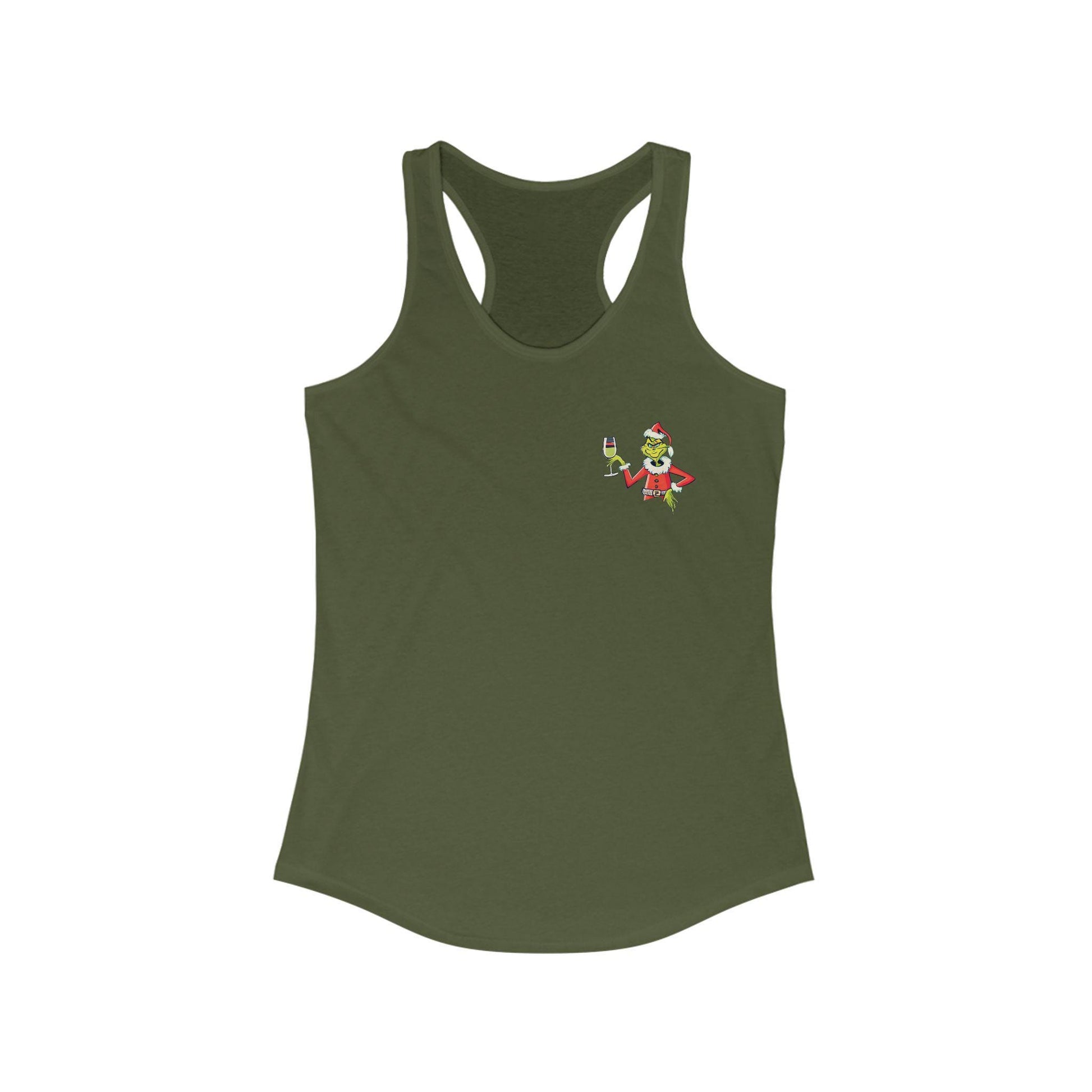 Green tank top with a small graphic on a white background