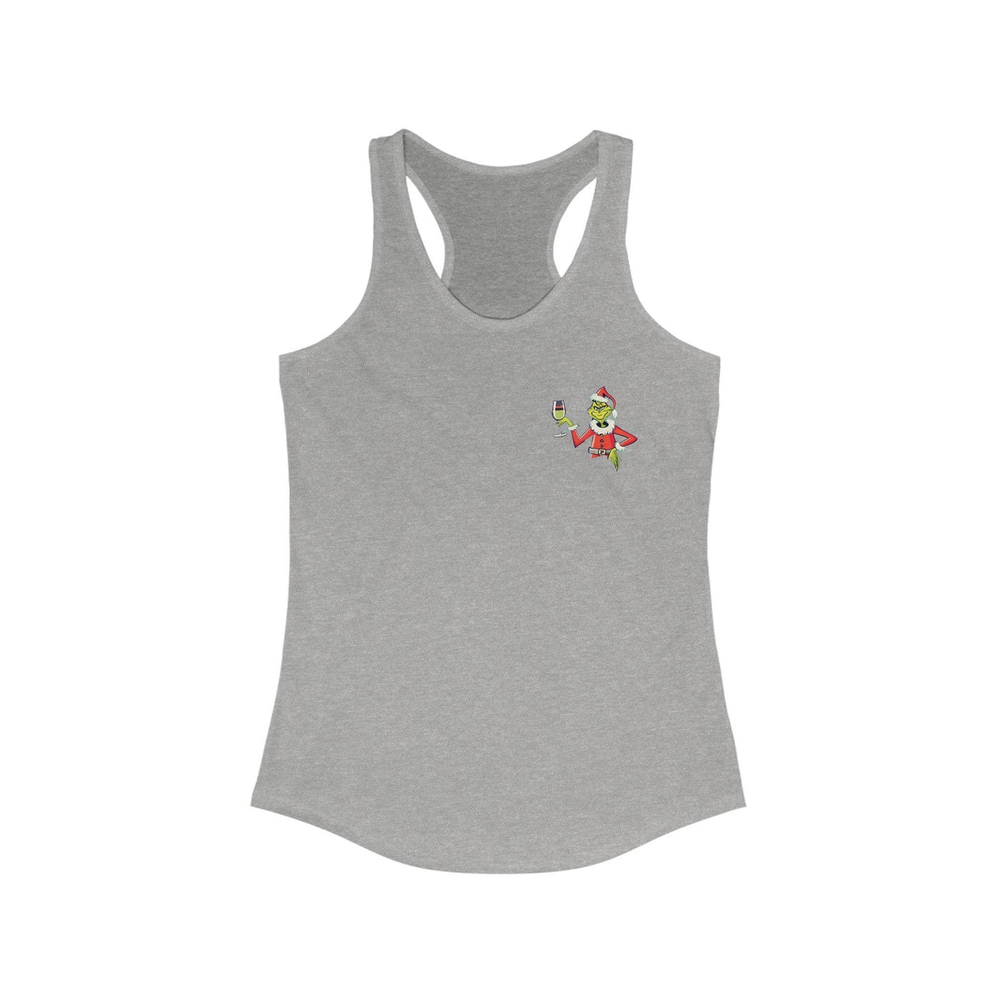 Gray tank top with a small graphic on the chest against a white background