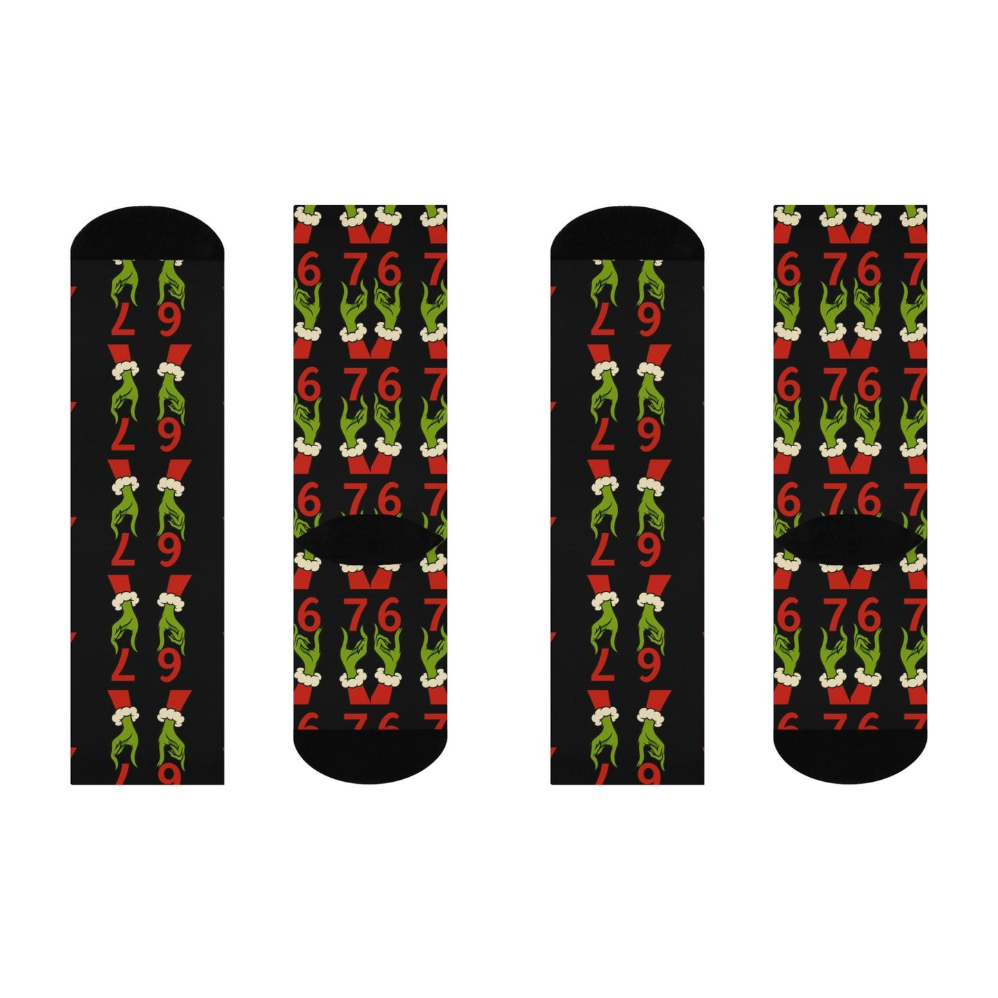 Gen Alpha 6 and 7 Grinch Hands Cushioned Crew Socks | Holiday Novelty