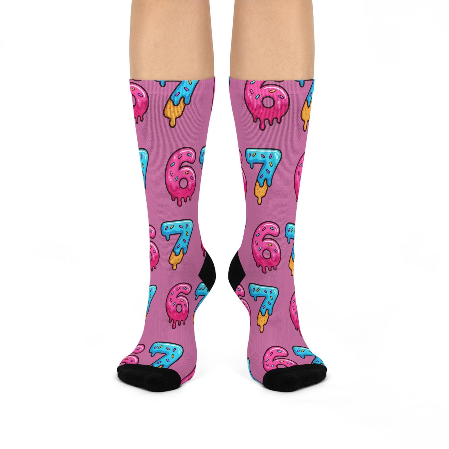 Donut Number 6 & 7 Cushioned Crew Socks | Pink Icing Sprinkles