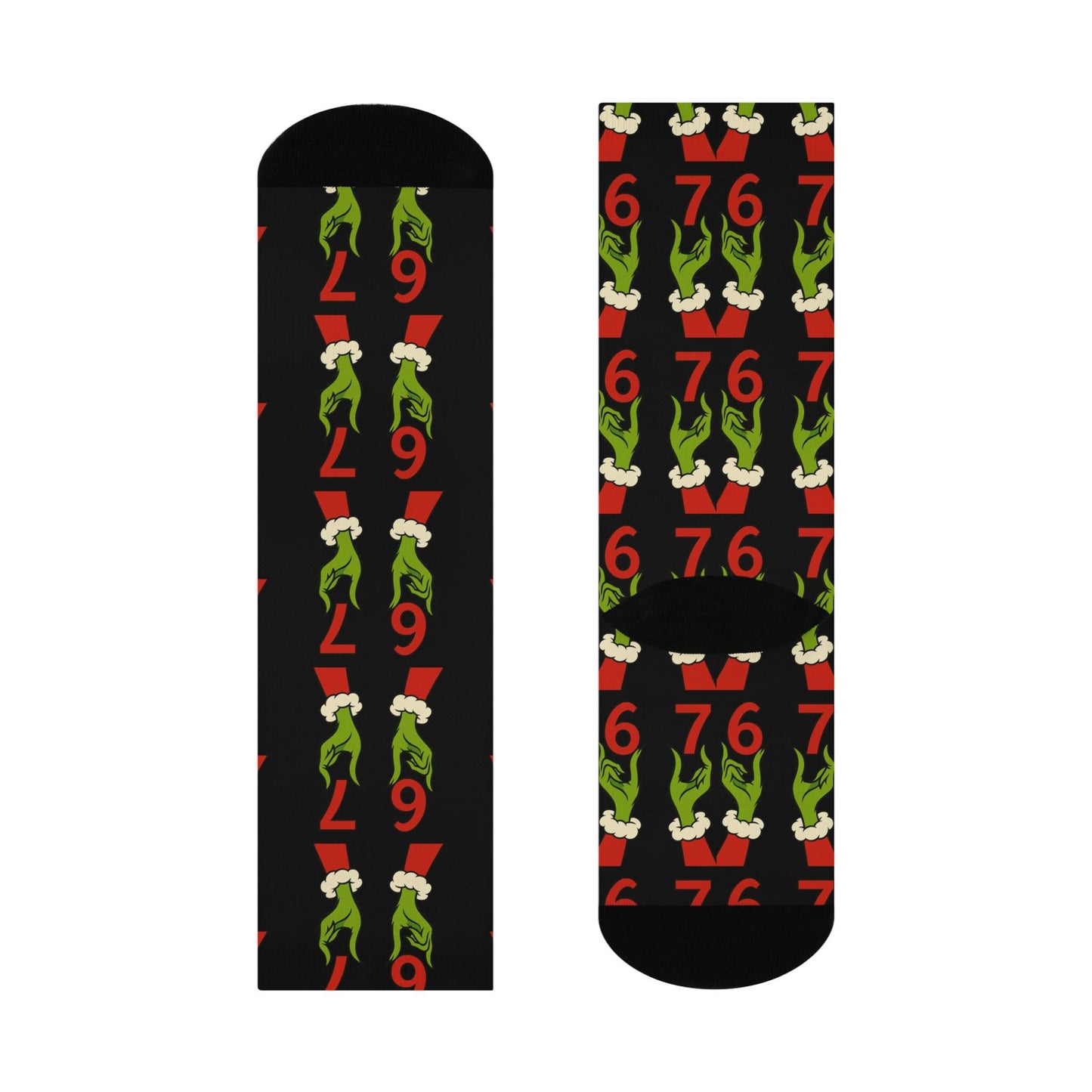 Gen Alpha 6 and 7 Grinch Hands Cushioned Crew Socks | Holiday Novelty
