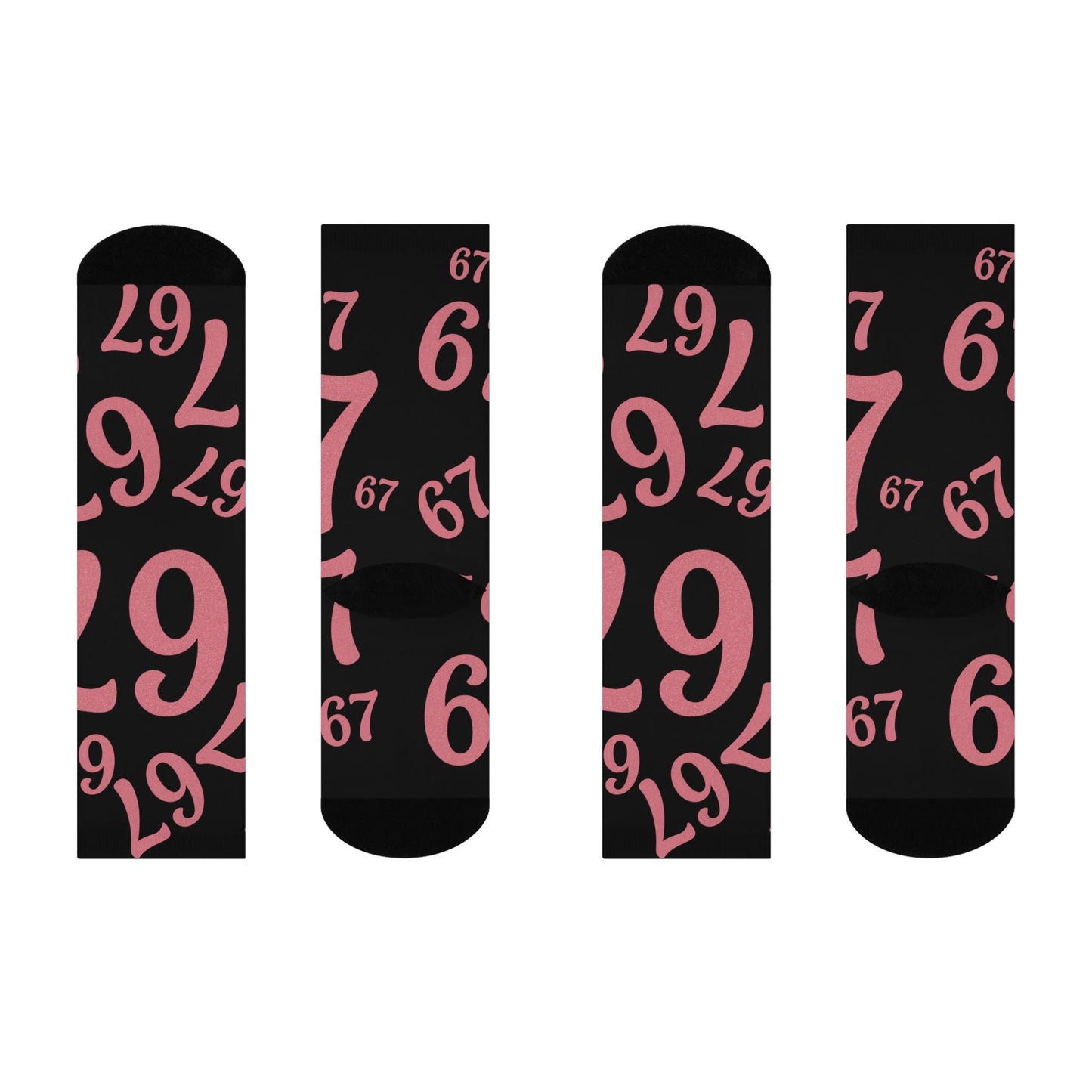 6 7 Pink Glitter Numbers Crew Socks | Cushioned Black Socks