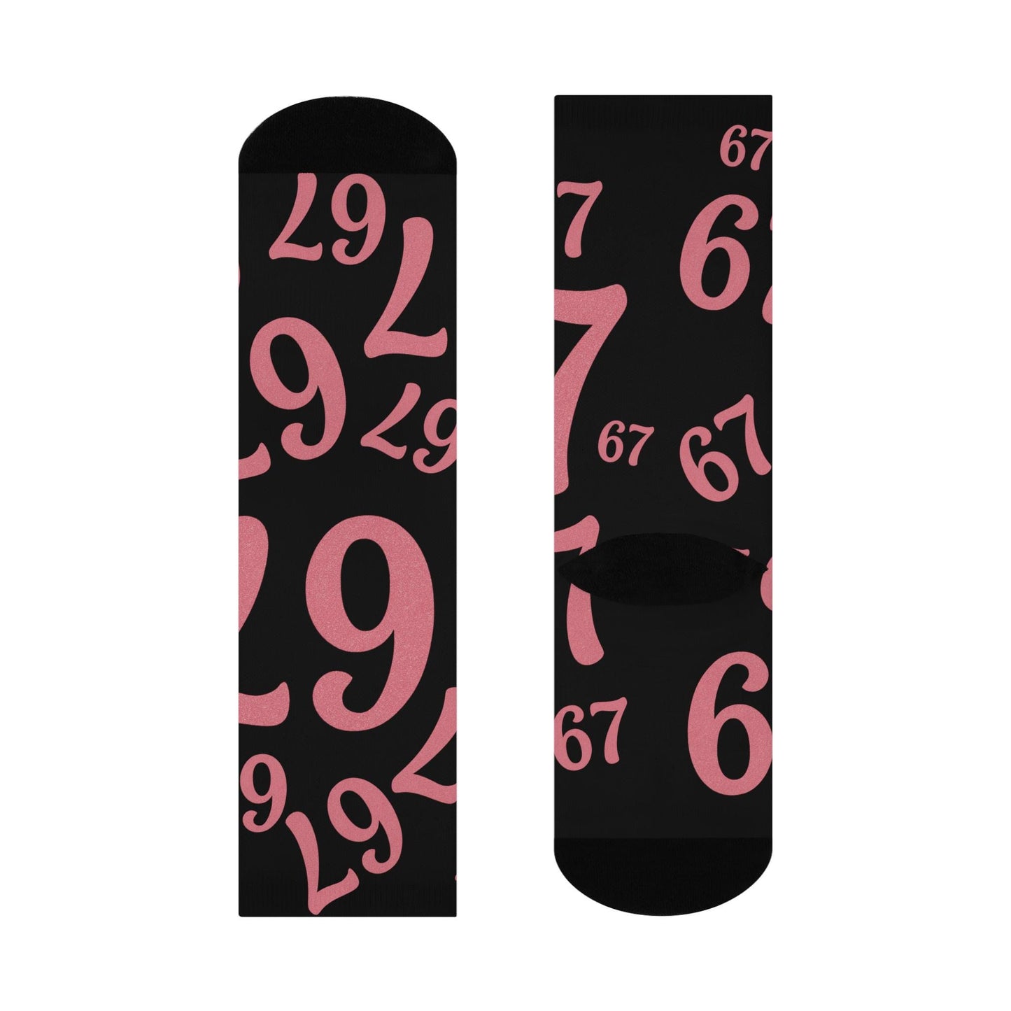6 7 Pink Glitter Numbers Crew Socks | Cushioned Black Socks