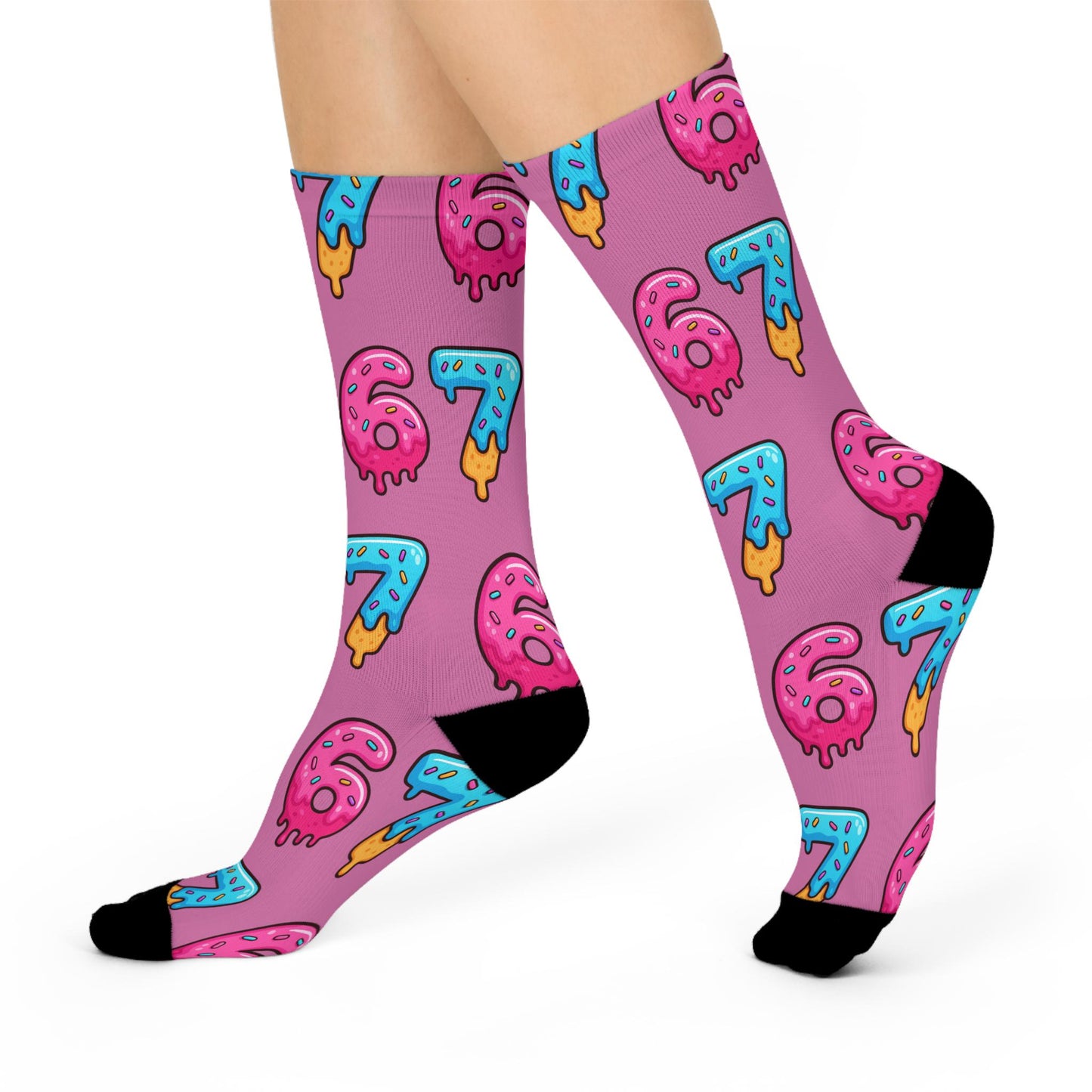 Donut Number 6 & 7 Cushioned Crew Socks | Pink Icing Sprinkles