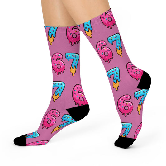 Donut Number 6 & 7 Cushioned Crew Socks | Pink Icing Sprinkles