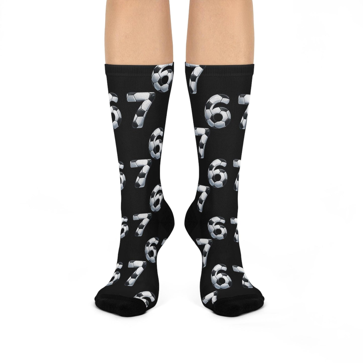 Gen Alpha Soccer Ball Numbers Cushioned Crew Socks | Black 6-7