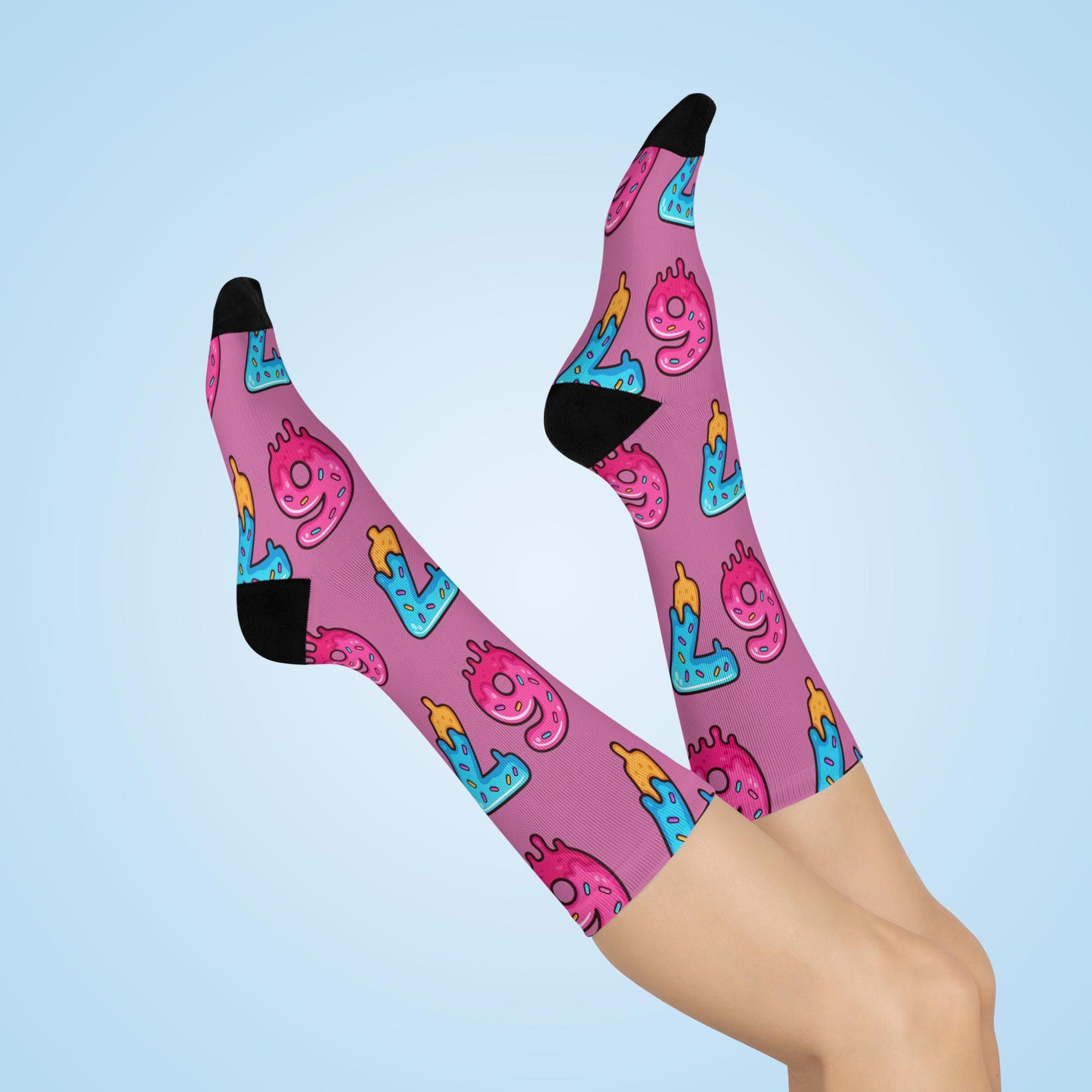 Donut Number 6 & 7 Cushioned Crew Socks | Pink Icing Sprinkles