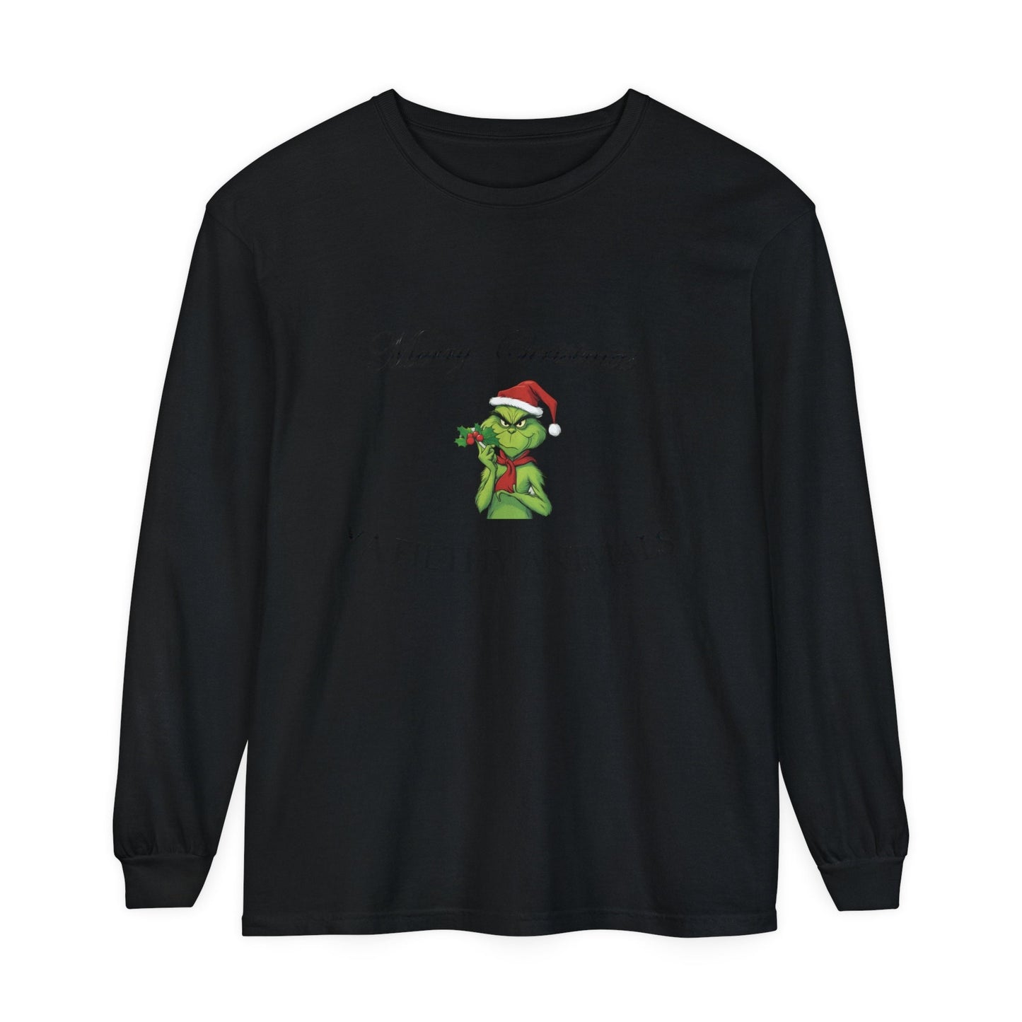 Merry Christmas Black Grinch long sleeve tee hand-drawn holiday design
