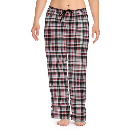 Red and white plaid women’s pajama bottoms hand-drawn Christmas design
