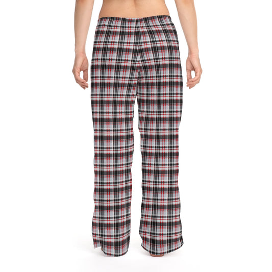 Red and white plaid women’s pajama bottoms hand-drawn Christmas design
