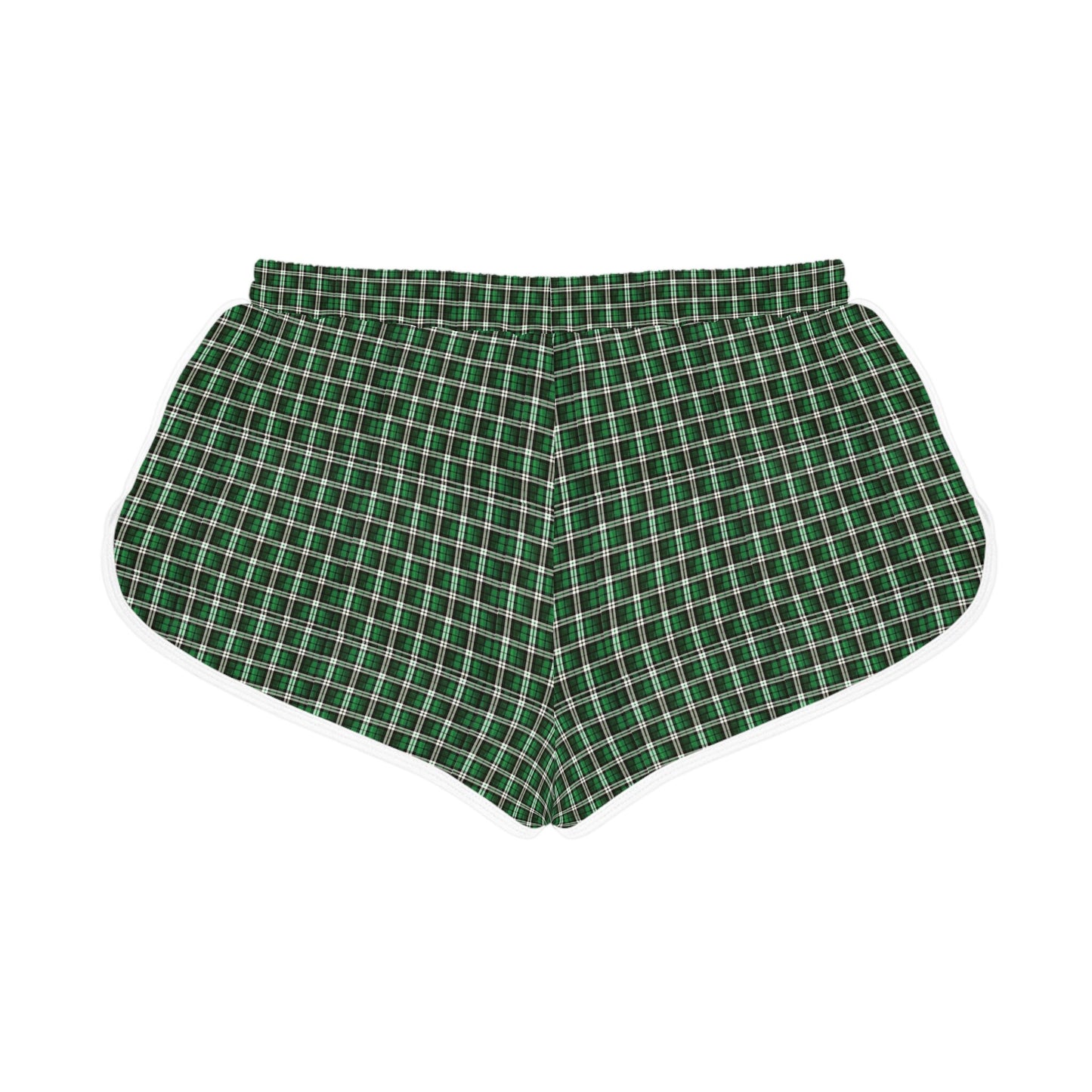 Green plaid Christmas women’s shorts hand-drawn holiday design