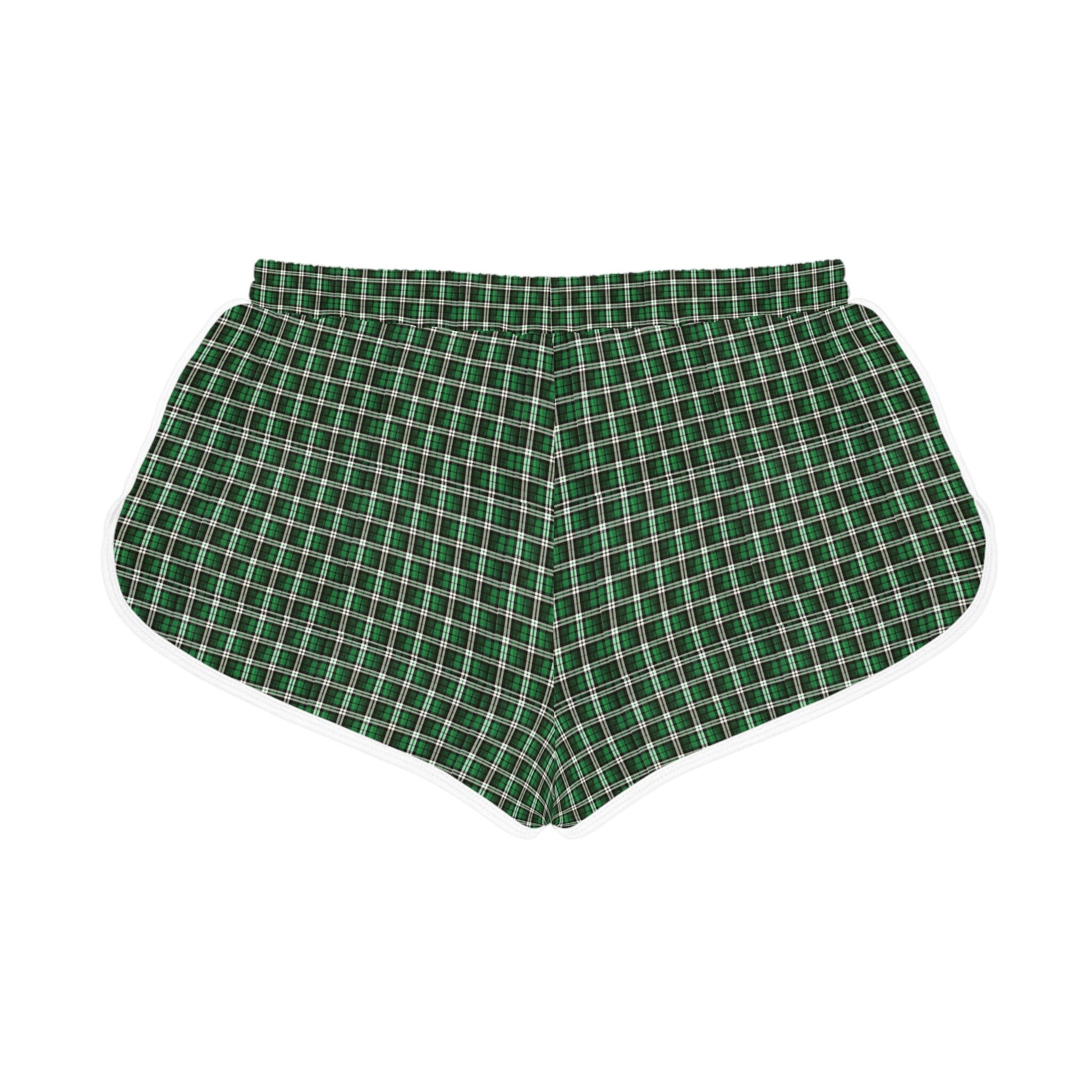 Green plaid Christmas women’s shorts hand-drawn holiday design