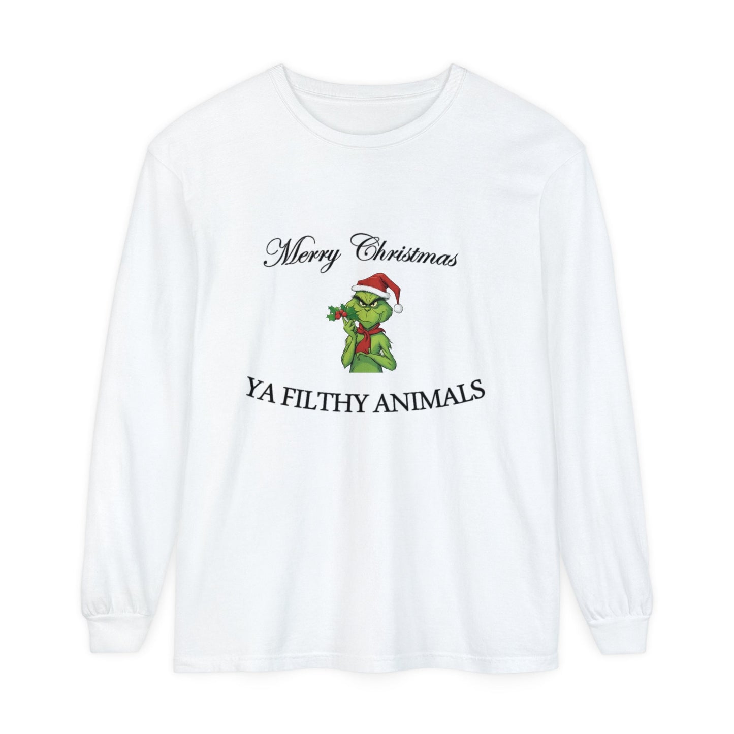 Merry Christmas White Grinch long sleeve tee hand-drawn holiday design
