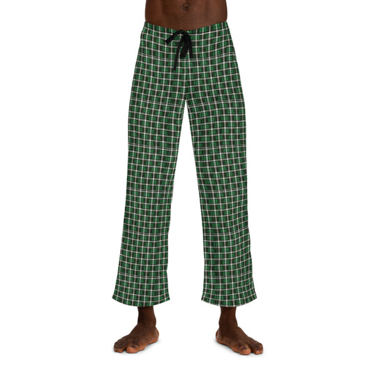 Men’s green plaid Christmas pajama pants hand-drawn holiday design